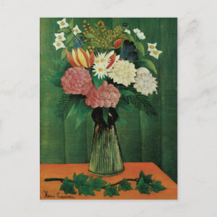 Blumen in einer grünen Vase Postkarte
