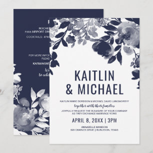 Blumen in einer Hochzeitseinladung (Navy Blue) Einladung