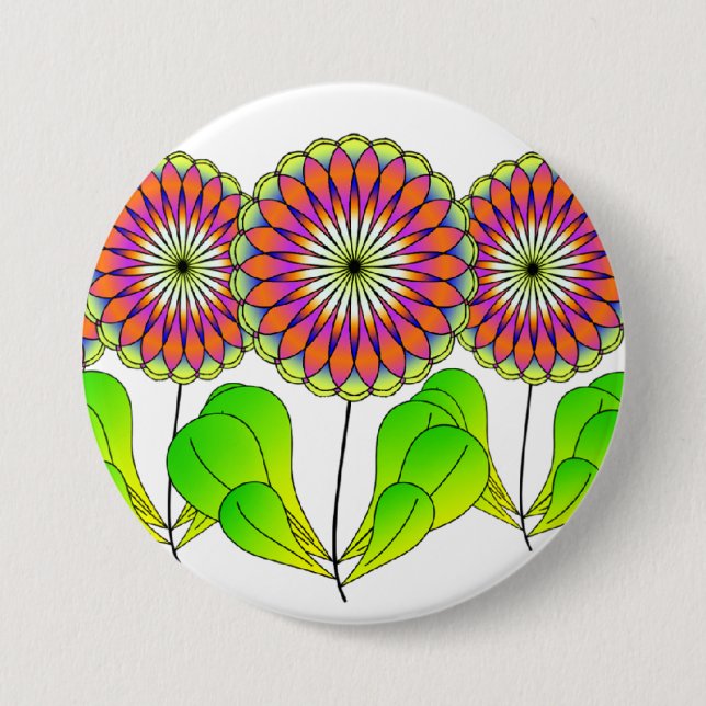 Blumen in einer Reihe Button (Vorderseite)