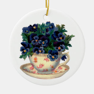 Blumen in einer Teacup-Vintagen Kunst Keramikornament
