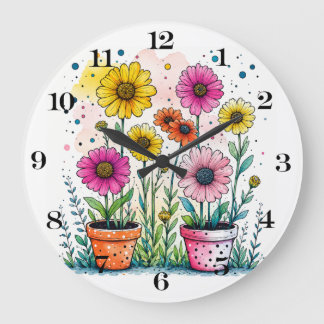 Blumen in einer Topfuhr Große Wanduhr