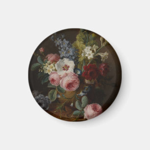 Blumen in einer Vase auf einer Marmorbrüstung Magnet