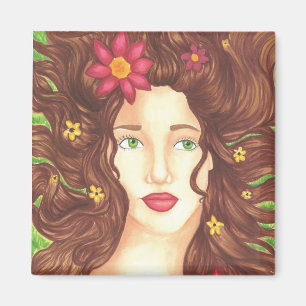 Blumen in ihren Haaren - 2 Inch Quadrat Magnet