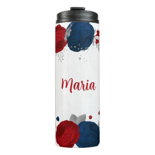 Blumen in Rot- und Marineblau, silber botanisch Thermosbecher