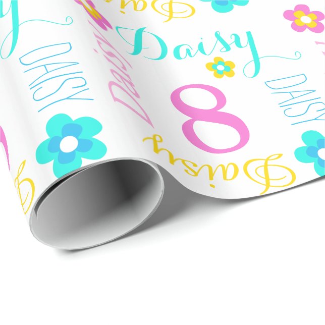 Blumen-individueller Name Gänseblümchenalter Geschenkpapier (Rolleneckpunkt)