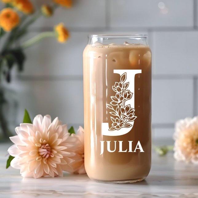 Blumen-Initiale J Monogramm Personalisierter Name  Dosenglas (Von Creator hochgeladen)