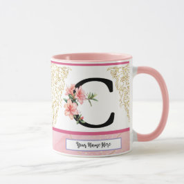 Blumen-Initialen-Tasse – Buchstabe C Monogramm | P Tasse
