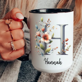 Blumen-Initialen-Tasse, individuelle Tasse für Mam