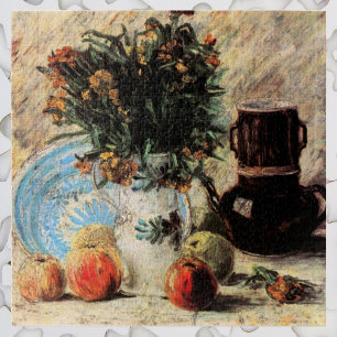 Blumen, Kaffeekanne und Früchte von Vincent van Go