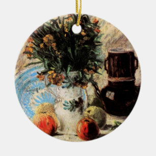 Blumen, Kaffeekanne und Früchte von Vincent van Go Keramik Ornament