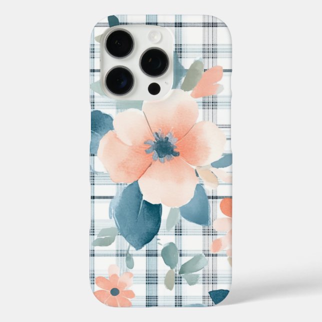 Blumen-Kariert iPhone 16 Pro Hülle (Rückseite)