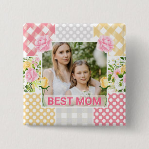 Blumen- & Karo-Foto-Rahmen Muttertag Button