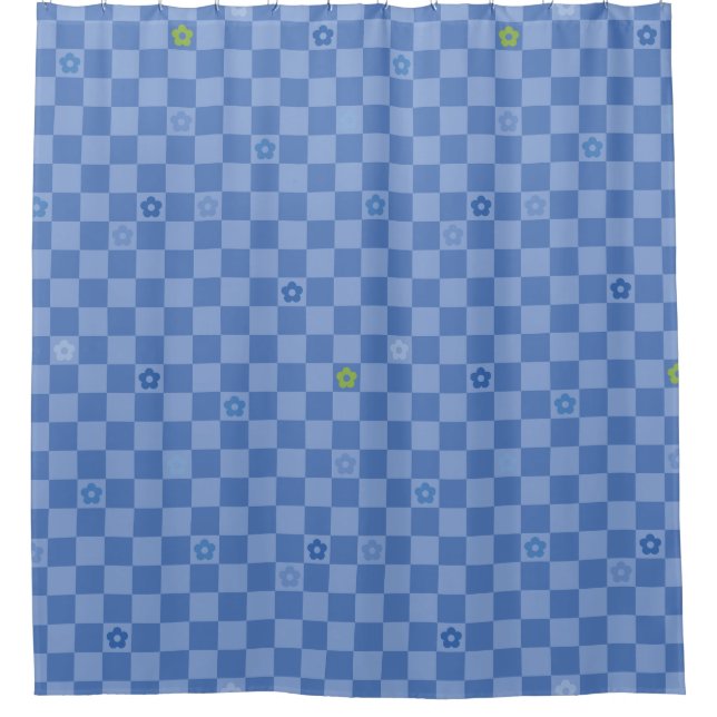 Blumen Karomuster Nr. 01 - Hellblau Duschvorhang (Vorderseite)