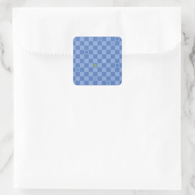 Blumen Karomuster Nr. 01 - Hellblau Quadratischer Aufkleber (Tasche)