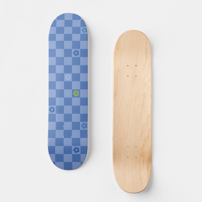 Blumen Karomuster Nr. 01 - Hellblau Skateboard (Vorderseite)