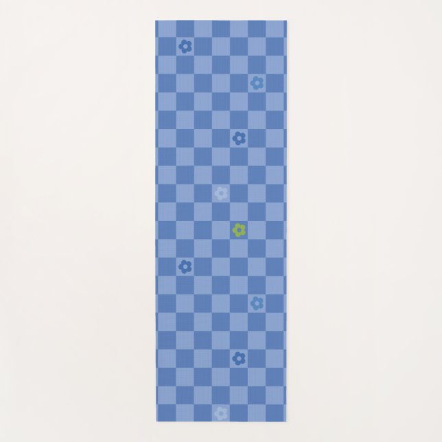 Blumen Karomuster Nr. 01 - Hellblau Yogamatte (Vorderseite)