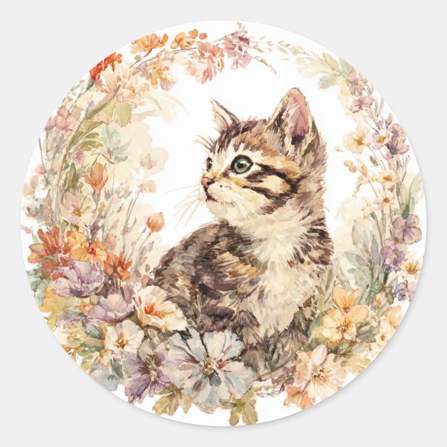 Blumen-Kätzchen-Aufkleberbogen Runder Aufkleber (Vorderseite)