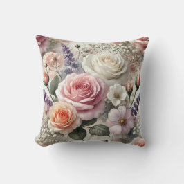 Blumen-Kissen mit rosa und weißen Rosen Kissen