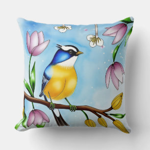 Blumen-Kissen mit Vogel-Motiv Geschenk für Vogel-L Kissen