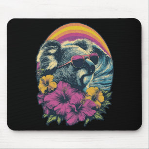 Blumen-Koala mit Sonnenbrille Hibiskus-Blumen Somm Mousepad