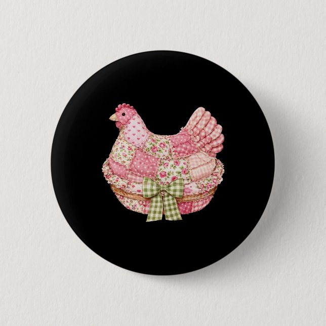 Blumen-Kokette-Schleife-Patchwork-Hühner-Oma Button (Vorderseite)