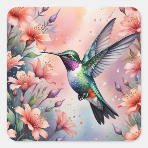 Blumen-Kolibri-Aufkleber Quadratischer Aufkleber