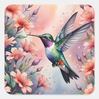 Blumen-Kolibri-Aufkleber Quadratischer Aufkleber