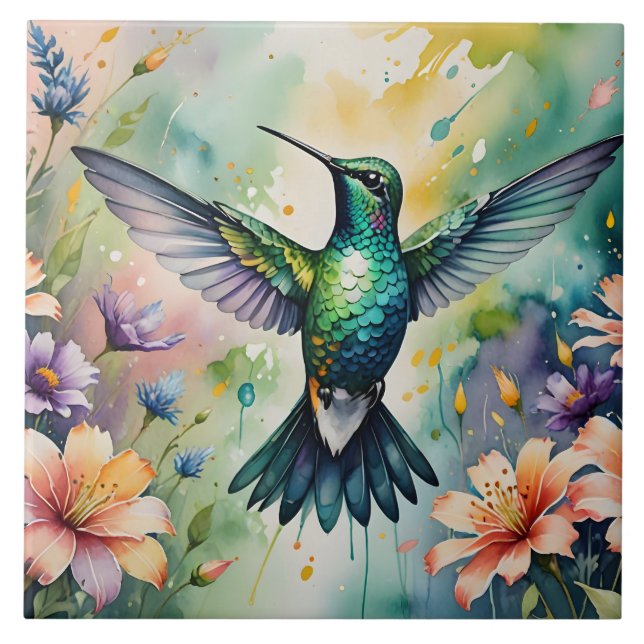 Blumen-Kolibri-Fliese Fliese (Vorderseite)