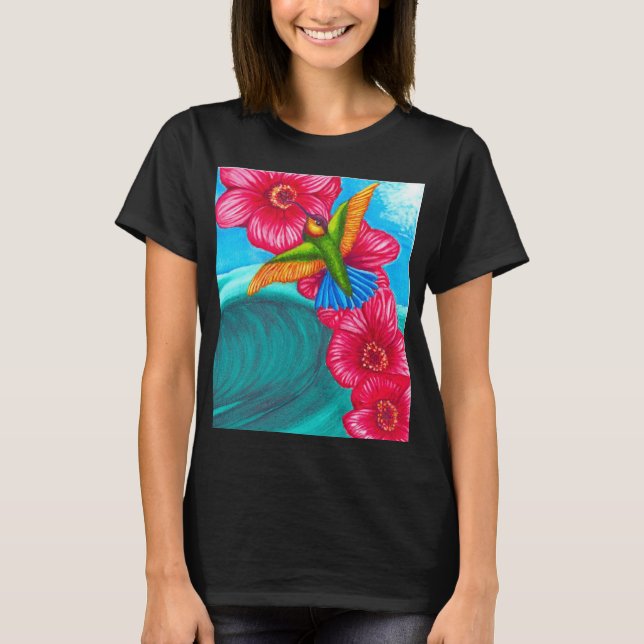 Blumen Kolibri Welle  T-Shirt (Vorderseite)