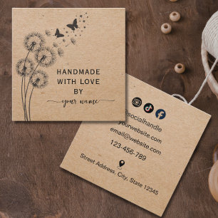 Blumen-Kraftpapier Handgemacht mit Liebe Quadratische Visitenkarte