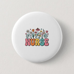 Blumen-Krankenschwester-Blasenbuchstabe Vintage-St Button