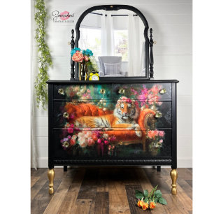 Blumen-Krone-Tiger-Orange-Vintage-Sofa-Decoupage Seidenpapier