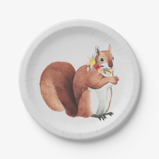 Blumen-Kronen-Förster-Eichhörnchen Pappteller (Vorderseite)