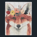 Blumen-Kronen-FörsterFox Puzzle<br><div class="desc">Dieser Watercolordruck kennzeichnet ein weiches Porträt eines Fuchses, der mit einer Blumenkrone | durch Anmut Popp geschmückt wird</div>