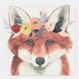 Blumen-Kronen-FörsterFox Quadratischer Aufkleber