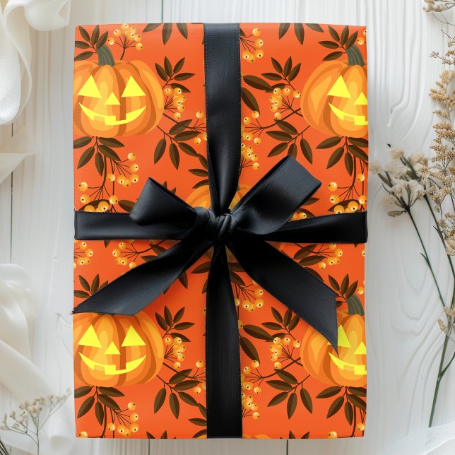 Blumen-Kürbis-Jack-O'-Lantern-Muster Geschenkpapier (Von Creator hochgeladen)