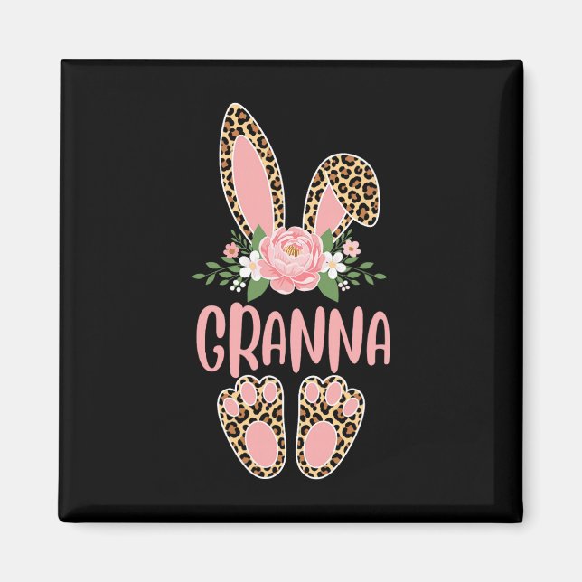 Blumen Leopard Oma Hase Frohe Ostern Frühling  Magnet (Vorne)