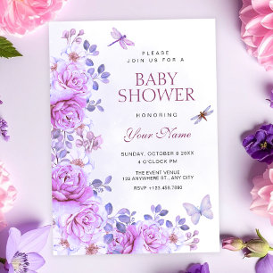 Blumen Libelle Baby Shower Einladung
