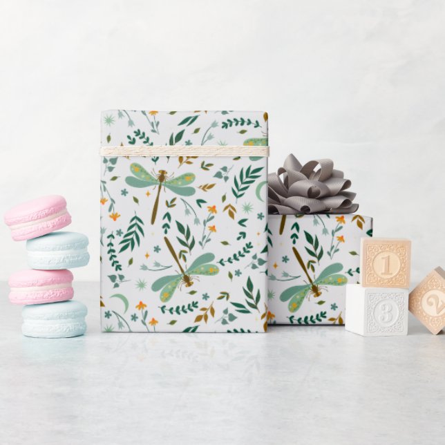 Blumen-Libellen-Farne-Blätter-Muster-Geschenk Geschenkpapier (Babyparty)