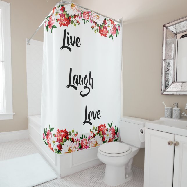 Blumen "Live, lachen, Liebe" Eleganter Duschvorhan Duschvorhang (Beispiel)