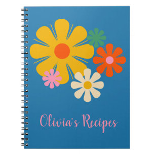 Blumen Locus Reto 60er 70er Floral auf Blau Notizblock