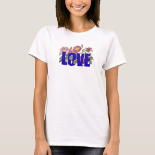 Blumen LOVE Damen Weißes T-Shirt – Cute Casual Te