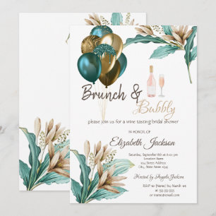 Blumen Luftballons Brunch & Sekt Brautparty Einladung