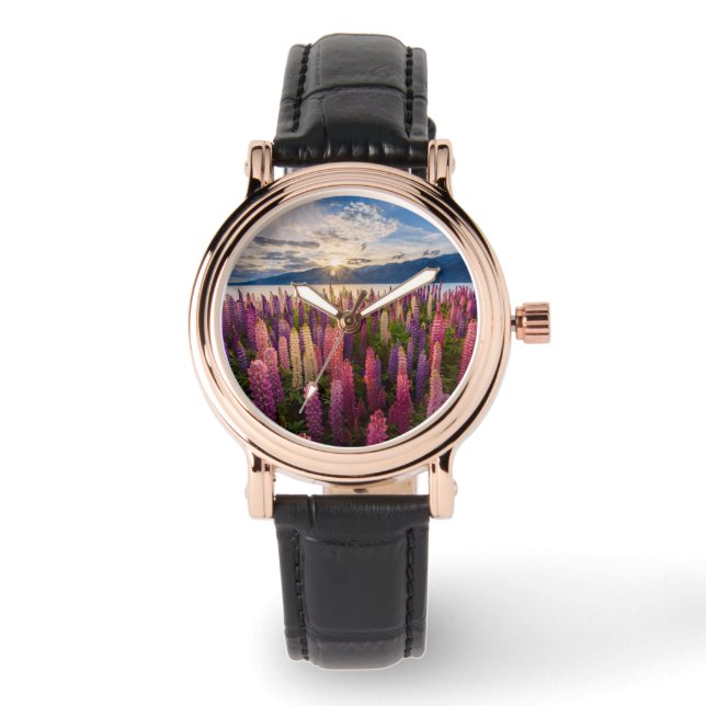 Blumen | Lupinen Neuseeland Armbanduhr (Vorderseite)