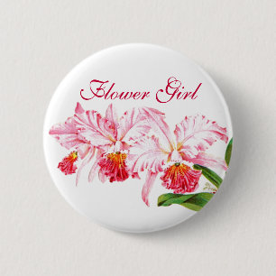 Blumen-Mädchen-Button mit rosa Orchideen Button