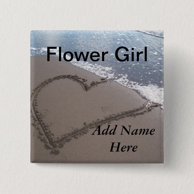 Blumen-Mädchen-Strand-Hochzeits-Knopf Button (Vorderseite)