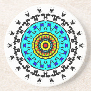 Blumen-Mandala-Getränkeuntersetzer Cyan Gold Getränkeuntersetzer
