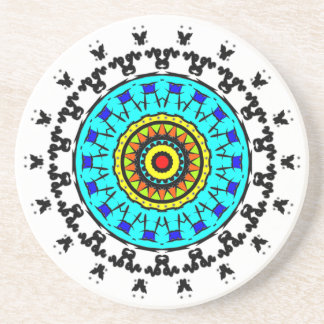 Blumen-Mandala-Getränkeuntersetzer Cyan Gold Getränkeuntersetzer