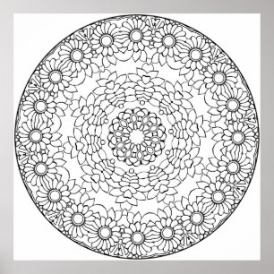 Blumen-Mandala-Malvorlage mit Gänseblümchenblätter Poster