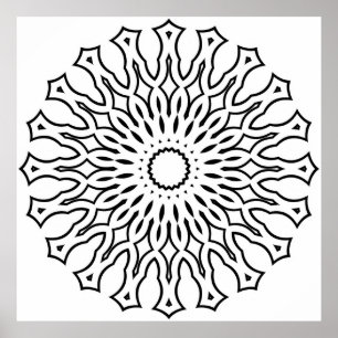 Blumen-Mandala-Malvorlage mit tränenförmigen Schic Poster